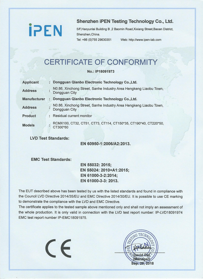 CE certification of residual leakage relay